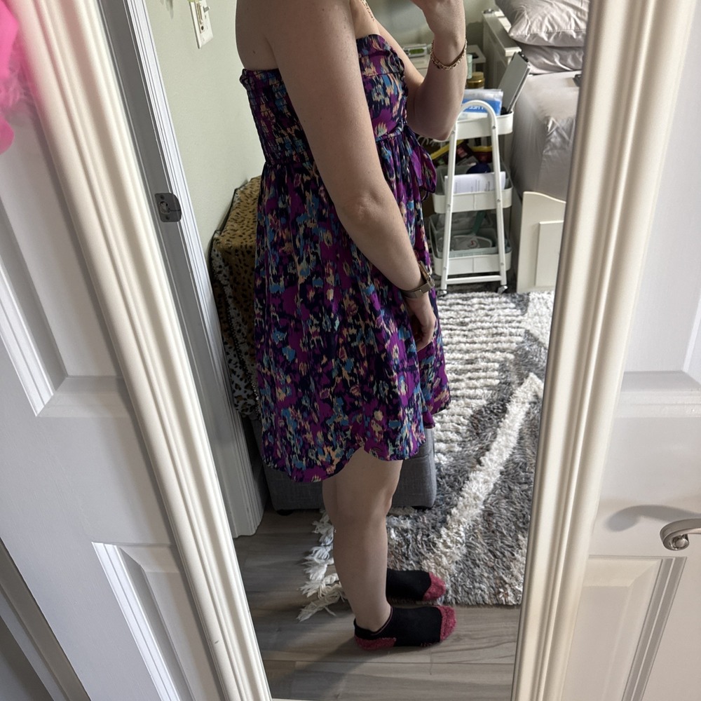 O'Neill Oneill Purple Blue Floral Print Strapless Midi Dress Sz Small - Picture 5 of 11